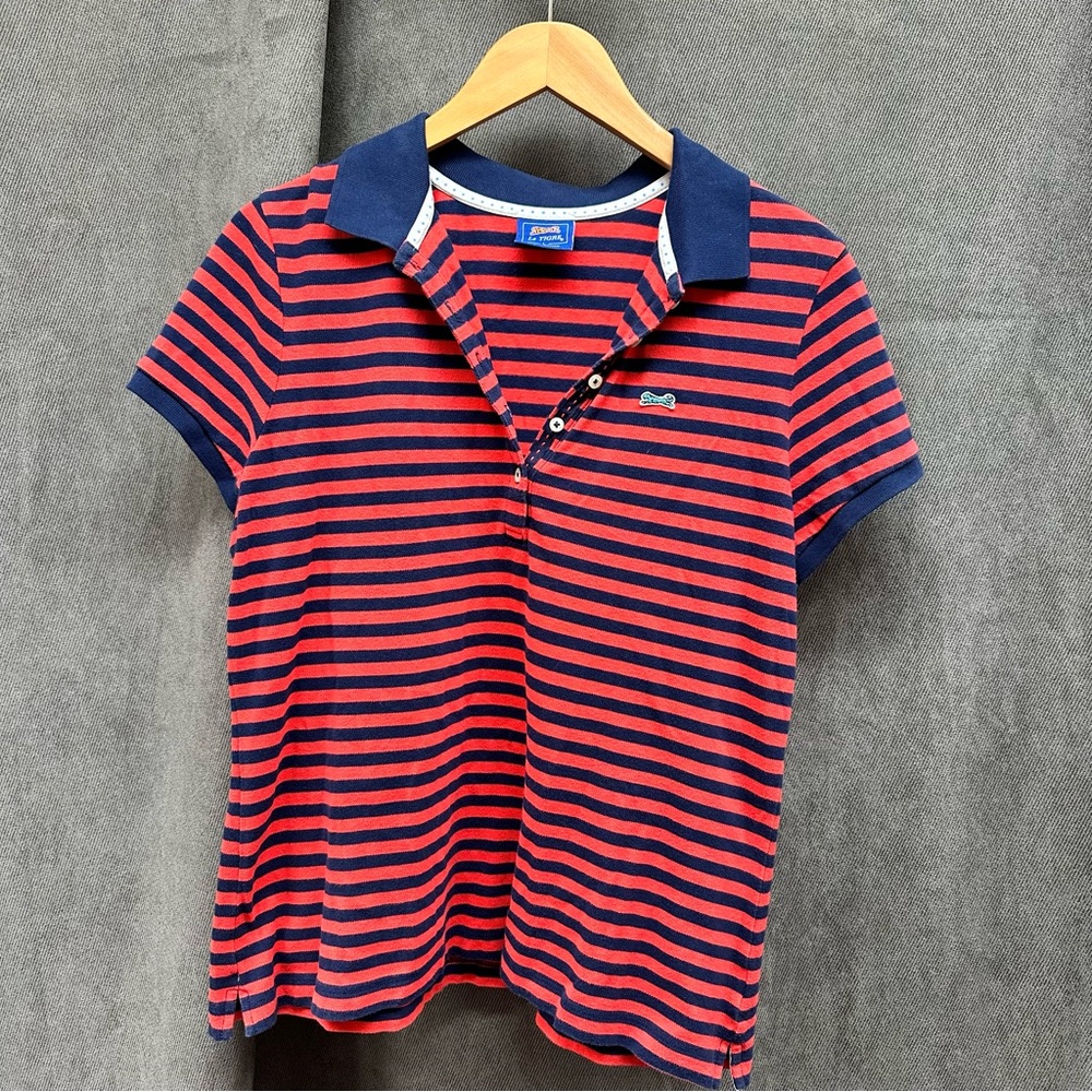 Letigre polo shirt red blue stripes women’s large